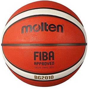 Molten BG2010 Basketbal, Binnen/Buiten, FIBA goedgekeurd, Premium Rubber, Deep Channel, Maat 5, Oranje/Ivoor, Geschikt voor Jongens Leeftijd 7, 8, 9, 10 & 11, Meisjes leeftijd 12 & 13