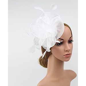 Fashion Engging bruiloft party tule hoed hoofdband veer bloem vrouwen Hearwear (wit)