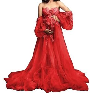 SAYNO Tule, zwangerschapsjurk voor dames, met bustier-applicaties, zwangerschapsjurk, babyshower, grote maten, Rood, 32