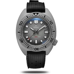 Retro Vintage Turtle 6105 Heren Dive Watch Men NH35A Automatisch Zwart Saffierglas Aluminium Bezel Retro Wriswatch, Grijs, Armband