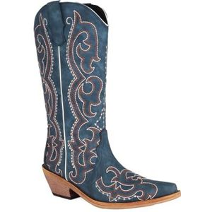 Lmtossey Cowgirllaarzen Comfortabele Denim Westerse Laarzen Halverwege de Kalf Geborduurde Prachtige Schoenen, Blauw, 42 EU