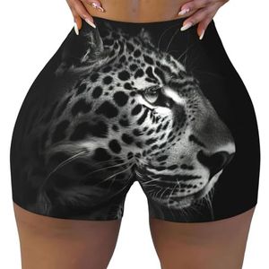 JGHHOUN Luipaard Print Elastische Vrouwen Workout Korte Shorts Running Yoga Fit Naadloze Hoge Taille Stretchy, Zwart, XL