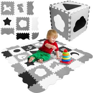 Humbi puzzelmat Eva foam voor baby's en kinderen speelmat fitnessmat beschermmat zwembadmat 31,5 x 31,5 x 1 cm 34 stuks vormen kleur (grijs, wit, hoewel)