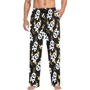 LI ZHI XIN Heren Pyjama Broek Lange Pyjama Bottoms Lente Herfst Dunne Losse Stijl Elastische Taille Tie Band Met Zak S-XXL Schedel Skelet Patroon Zwarte Kleur, Meerkleurig, S