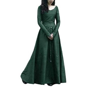 Dames lange mouwen jurk middeleeuwse renaissace vintage cocktail kostuum, Groen, L