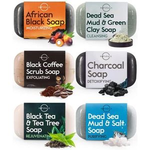 O Naturals Moisturizing Soap Bars - Natuurlijke zeep, biologische zeep - Lichaamszeep, Gezichtszeep en Handzeep - Douchezeep, Body Wash Bar - Diep reinigende zeep voor de huid (6 stuks, Zwarte zeep)