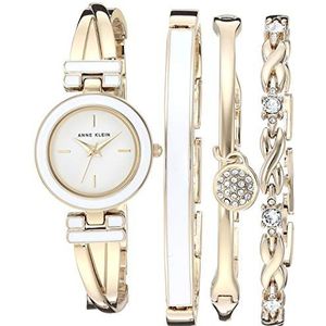 Anne Klein Dames Bangle Horloge en Premium Crystal Accented Armband Set, Quartz Beweging, Goud/Wit, AK/3284WTST