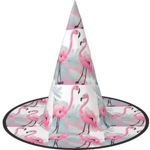 RLDOBOFE Heksenhoed Roze Flamingo Gedrukte Tovenaar Hoed Unisex Halloween Hoed Voor Cosplay Party Decoraties