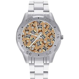 Wasbeer en rode panda herenhorloge, modieus sporthorloge, zakelijke horloges met roestvrijstalen armband, Stijl, regular