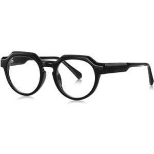 moomoobird Blauw licht blokkerende bril retro TR90 montuur vintage ronde bril montuur mannen vrouwen trendy, Zwart met helder