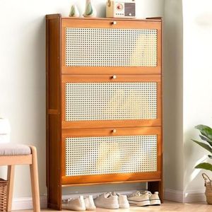 Smal Schoenenrek Kabinet， Rotan schoenenkast organizer opbergruimte for hal slanke stijl houten meubels(A,Three doors~68CM)