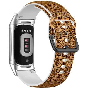 RYANUKA Sport zachte band compatibel met Fitbit Charge 5 / Fitbit Charge 6 (Tiger Print Stripes Skin) Siliconen Armband Strap Accessoire, Siliconen, Geen edelsteen