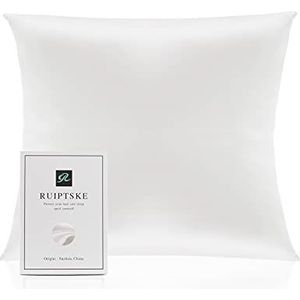 RUIPTSKE Kussensloop van natuurlijke zijde, hypoallergeen, 22 momme, 100% zijde, 600 draden, met verborgen ritssluiting (wit, 65 x 65 cm)