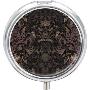Reizen Pillendoos Pil Case Gothic Behang voor Muren Schedel Damast Draagbare Pillencontainer Kleine Pillendoos Pil Organizer Pocket Geneeskunde Doos Dagelijkse Pillendozen Mini Pil Organizer
