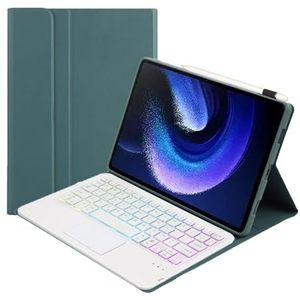 Toetsenbordhoes voor Xiaomi Mi Pad 7/7 Pro 11.2"" 2024, 7 kleuren achtergrondverlichting, Afneembaar Draadloos Toetsenbord met Slim Touchpad,Dark green