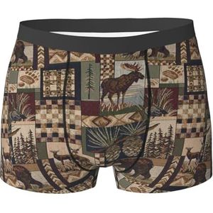 ZJYAGZX Lodge Boxershorts met beer en hertenprint, comfortabele onderbroek voor heren, ademend, vochtafvoerend, Zwart, XL