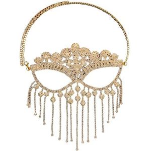 Kristallen masker volledige gezicht maskerade kwastje strass gezicht sieraden masker ketting buikdans bal rave feest gezicht decor (kleur: goud)