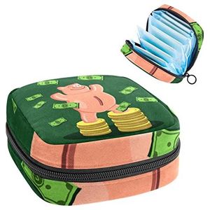 Periode Pouch, Draagbare Tampon Opbergtas voor Maandverband, Grappig Varken met Dollar Money, Meerkleurig, 4.7x6.6x6.6 in/12x17x17 cm