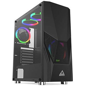 Montech Fighter 500 - ATX Mid-Tower Computer Gaming Case - Zwart - Vooraf Geïnstalleerde Vier Rainbow LED-ventilatoren
