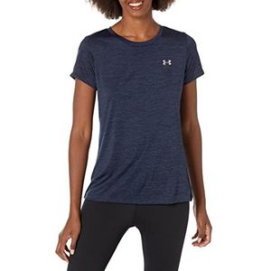 Under Armour Tech Sleeve - Twist, ademend sportshirt met korte mouwen voor dames, comfortabel functioneel shirt met losse pasvorm, grijs (Pitch Gray Light Heather/Onyx White)