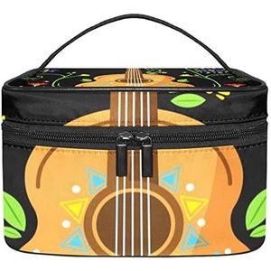 Bloemen Gitaar Make-up Organizer Bag, Reizen Make-up Tas Organizer Case Draagbare Cosmetische Tas voor Vrouwen en Meisjes Toiletartikelen, Meerkleurig, 22.5x15x13.8cm/8.9x5.9x5.4in