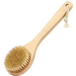 HiKin Droge badborstel, rugrubber, 25 cm, 100% natuurlijke borstelharen, bad- en doucheborstel met antislip houten handvat, ideaal voor peeling, doorbloeding, detox en cellulitis, enz. (middellang)