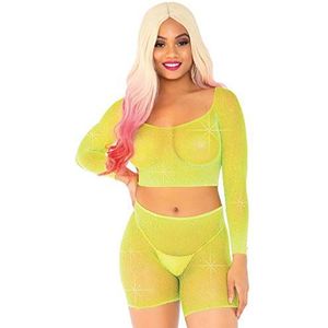 LEG AVENUE Crop-Top aus Netz mit Strass und Biker Shorts, 1 Stück