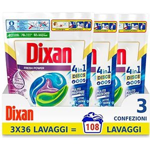 Dixan Discs Fresh van Lavendel, voorgedoseerd wasmiddel in capsules 4 in 1, dieptereiniging, 3 x 36-108 wassen - 2700 g