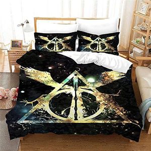 NICHIYO Harry Potter beddengoedset, dekbedovertrek en kussensloop, microvezel, 3D digitale print, driedelig beddengoed (dekbedovertrek + kussenslopen) (38, doubie 200 x 200 cm)