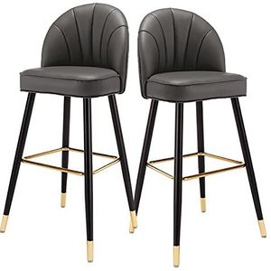 GZDZ Barstoelen Stoelen Barkrukken, Barkrukken Set van 2 PU Lederen Counter Hoogte Krukken, Moderne Stijl Bekleding met Metalen Been en Rugleuning Armloze Bar Stoelen, Eetstoelen voor Pub Woonkamer