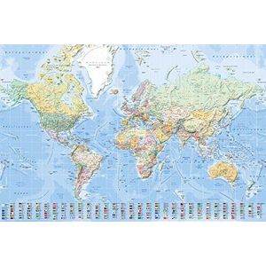 Landkaarten - wereldkaart met vlaggen Duitse versie - educatieve poster poster print 1:45 miljoen - grootte 91,5 x 61 cm - wereldkaart met vlaggen Duitse versie