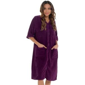 Undercover Badstof voor dames, 100% katoen, met ritssluiting en capuchon, badjas, droogbadjas, Paars, 50-52