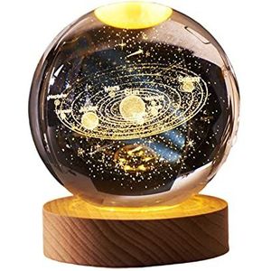 BYYLECL 3D Planeten Crystal Ball, Gegraveerd Miniatuur Model, Nachtlampje Home Office Decor, Gloeiende Crystal Ball Ornament, Astronomie Geschenken Voor Kinderen