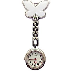 Zakhorloge, verpleegster zakhorloge vlinder hangende klok broche quartz zakhorloge 5,5 cm lang wit, verpleegster clip op horloge