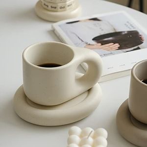 Kopjes voor Latte Macchiato met bijpassende schoteltjes, 9 oz, voor kantoor en thuis - perfect voor koffieliefhebbers en stellen (Crèmekleur)