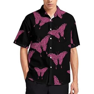 Roze Lint Vlinder Hawaiiaans Shirt Voor Mannen Zomer Strand Casual Korte Mouw Button Down Shirts met Zak