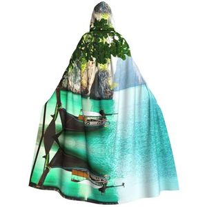 WURTON Volledige Lengte Hooded Mantel Groen Meer Boot Carnaval Kostuum Cape Cosplay Party Mantel Voor Mannen En Vrouwen 185cm