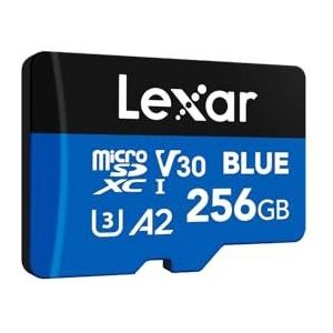 Lexar Blue Micro SD kaart 256GB, tot 160 MB/s leessnelheid, microSDXC UHS-I-kaart, klasse 10, U3, V30, A2, Full HD en 4K-video, snelle geheugenkaart voor smartphones/tablets/actioncamera's