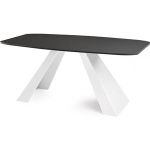 WFL GROUP Eettafel Monte Wit in moderne stijl, rechthoekige tafel, uittrekbaar van 180 cm tot 220 cm, gepoedercoate witte metalen poten, 180 x 90 cm (zwart, 180 x 90 cm)