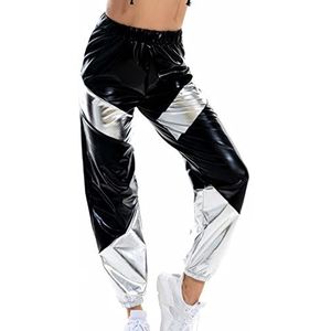Dames Color Block Laser Metallic Broek Lady Fashion Shiny Streetwear Hip Hop Broek Bronzing Joggers Bottom