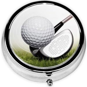 Pillendoosje met spiegel, retro pillendoosje met 3 vakken, golfclub, kleine pillenorganizer voor portemonnee of zak, decoratieve metalen medicijnen, vitamine-organizer, unieke geschenken