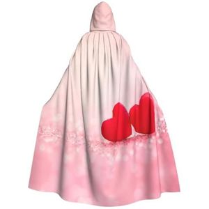 Womens Mens volledige lengte carnaval cape met capuchon cosplay kostuums mantel, 185 cm rood hart roze glitter