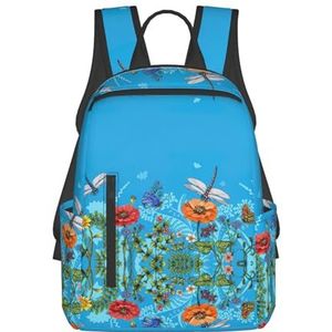 Libelle En Bloem Print Stijlvolle Laptop Rugzak Voor Vrouwen School Boekentas Lichtgewicht Casual Reizen Dagrugzak, Zwart, Eén maat