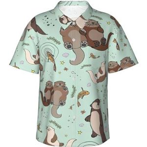 EdsfFehs Hawaïaans shirt met schattige otterprint, voor heren, licht, ademend, korte mouwen, met voorzak (S-3 XL), Zwart, S