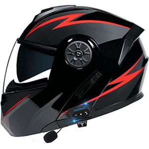 Volwassen modulaire volledig gezicht opklapbare Bluetooth-motorhelmen DOT-goedgekeurde heren- en dameshelm met dubbel vizier Ingebouwde Bluetooth-headset met microfoon voor automatisch beantwoorden