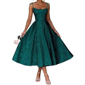 AHERKLL Spaghetti Bandjes Bruidsmeisjes Jurken Bloemen Satijn Jacquard Formele Avond Feest Maxi Jurk Thee Lengte HAH048, Turkoois, 58/Meer