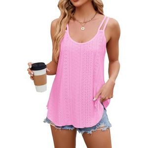 Badpakcover-up for dames, casual zomerjurkcover-up, spaghettibandjes met oogjes en kapmouwen(Pink-A,XXL)