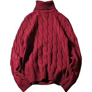 Wintertrui, Herentrui Dikke gebreide trui Wintertrui Heren Hoge hals Plus size Herenjassen(Red,S)