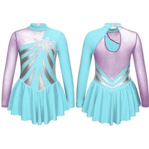 Turnpakje voor meisjes Meisjes Glanzende Pailletten Sprankelende Ballet Jersey Ritme Gymnastiek Artistiek Schaatsen Kostuum Lyrische Dans Rok Leotards Jurk(Sky Blue,14)