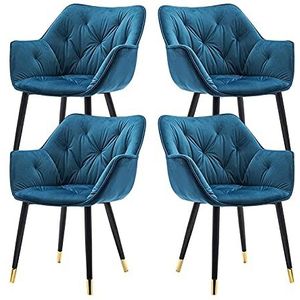 GEIRONV Metalen benen Fluwelen Dining Chair Set van 4, 45 × 44 × 80cm Keuken Lounge Side Chair Woonkamer Slaapkamer Fauteuil Make-up stoel Eetstoelen (Color : Blue, Size : Golden edging feet)